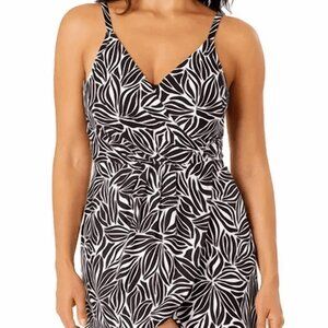 Black White Print One Piece Swim Dress